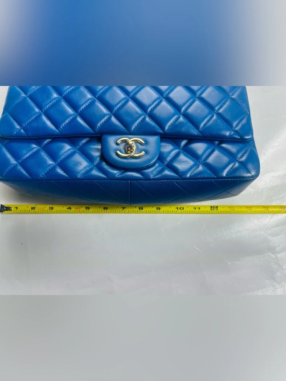 CHANEL Quilted Double Flap Shoulder Bag in Royal Blue with Gold Hardware